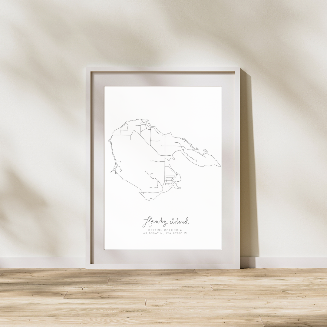 Hornby Island, British Columbia Minimal Hand Drawn Map