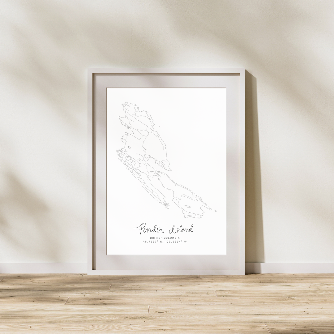 Pender Island, British Columbia Minimal Hand Drawn Map
