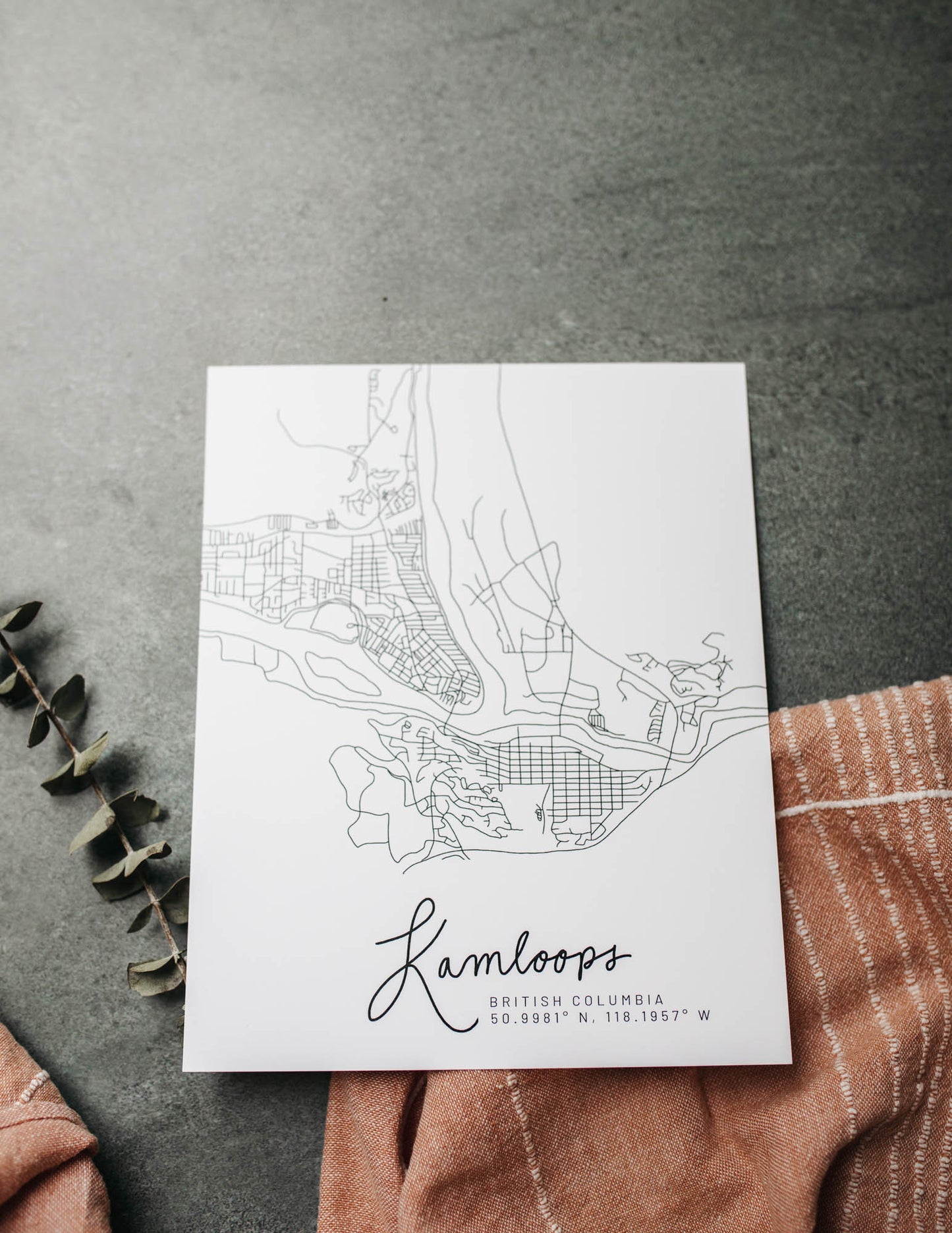 Kamloops, British Columbia Minimal Hand Drawn Map
