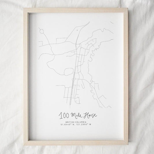 100 Mile House, British Columbia Minimal Hand Drawn Map