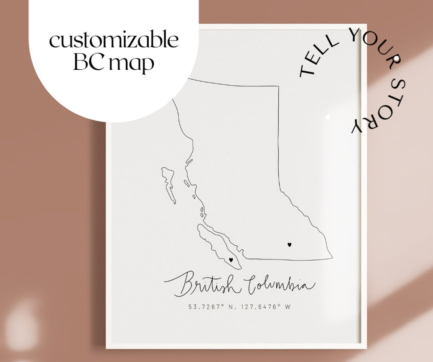 Personalized British Columbia Minimal Hand Drawn Map | Custom BC Map