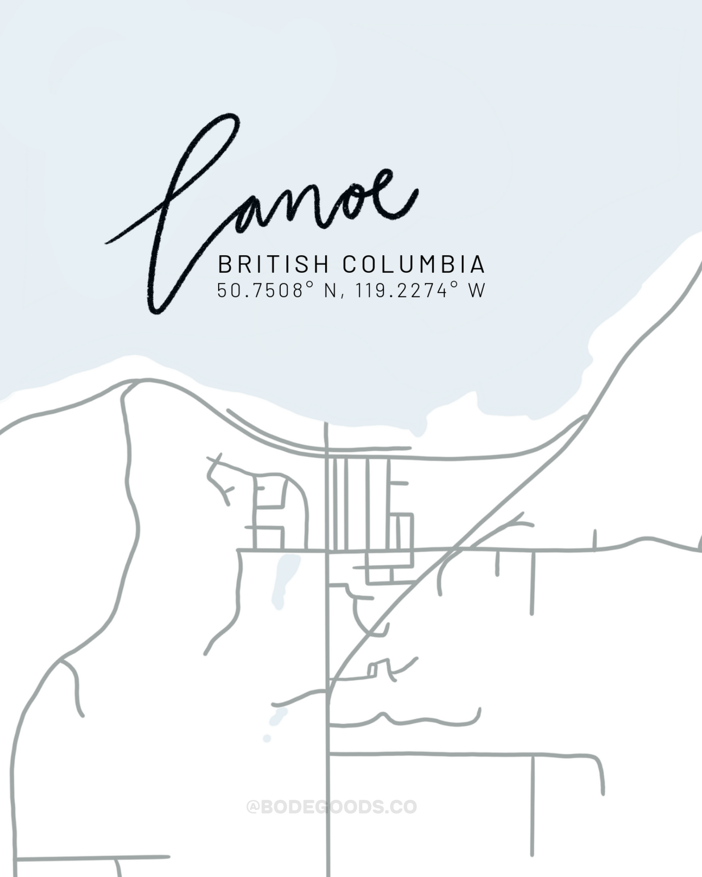 Canoe, British Columbia Minimal Hand Drawn Map
