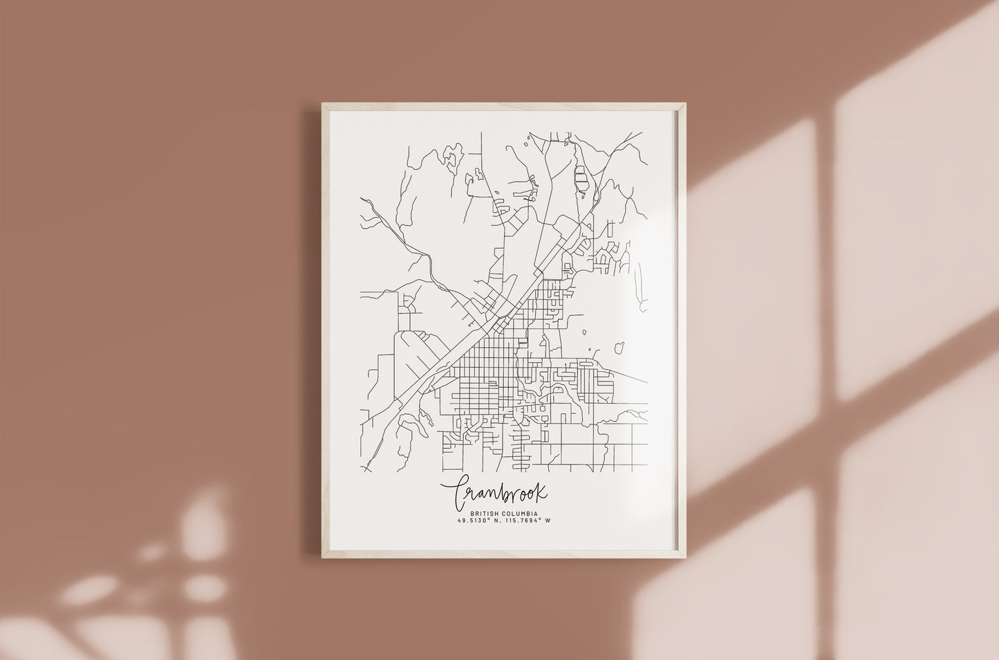 Cranbrook, British Columbia Minimal Hand Drawn Map