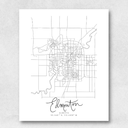 Edmonton, Alberta Minimal Hand Drawn Map