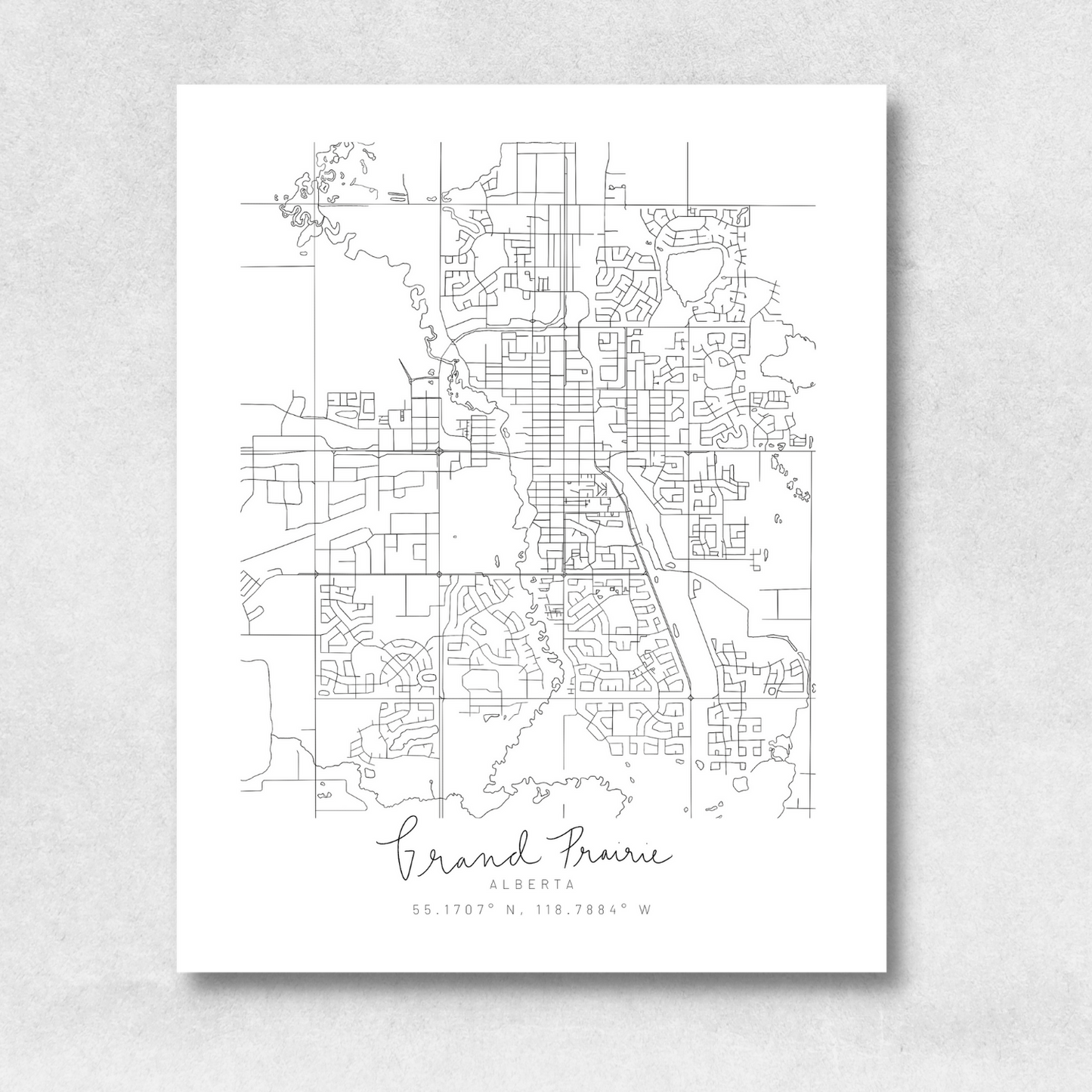 Grand Prairie, Alberta Minimal Hand Drawn Map