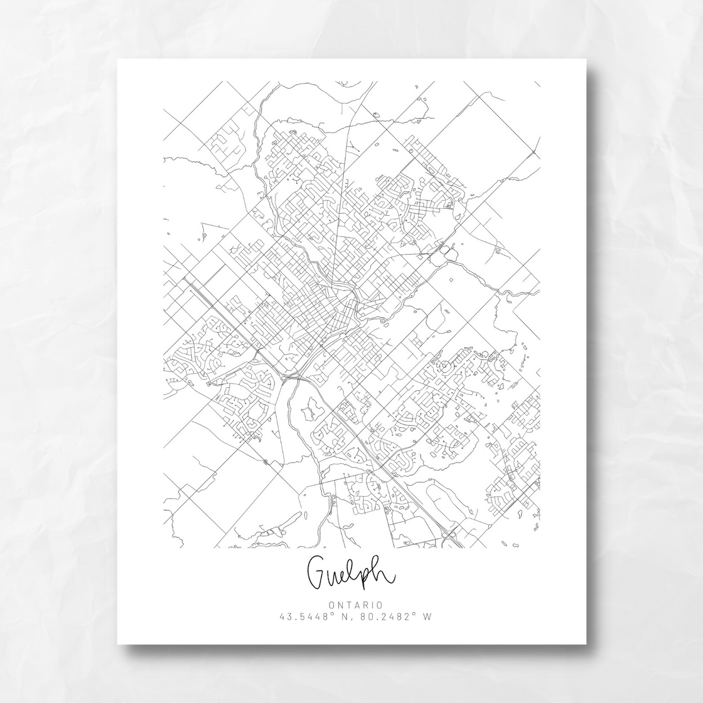 Guelph, Ontario Minimal Hand Drawn Map