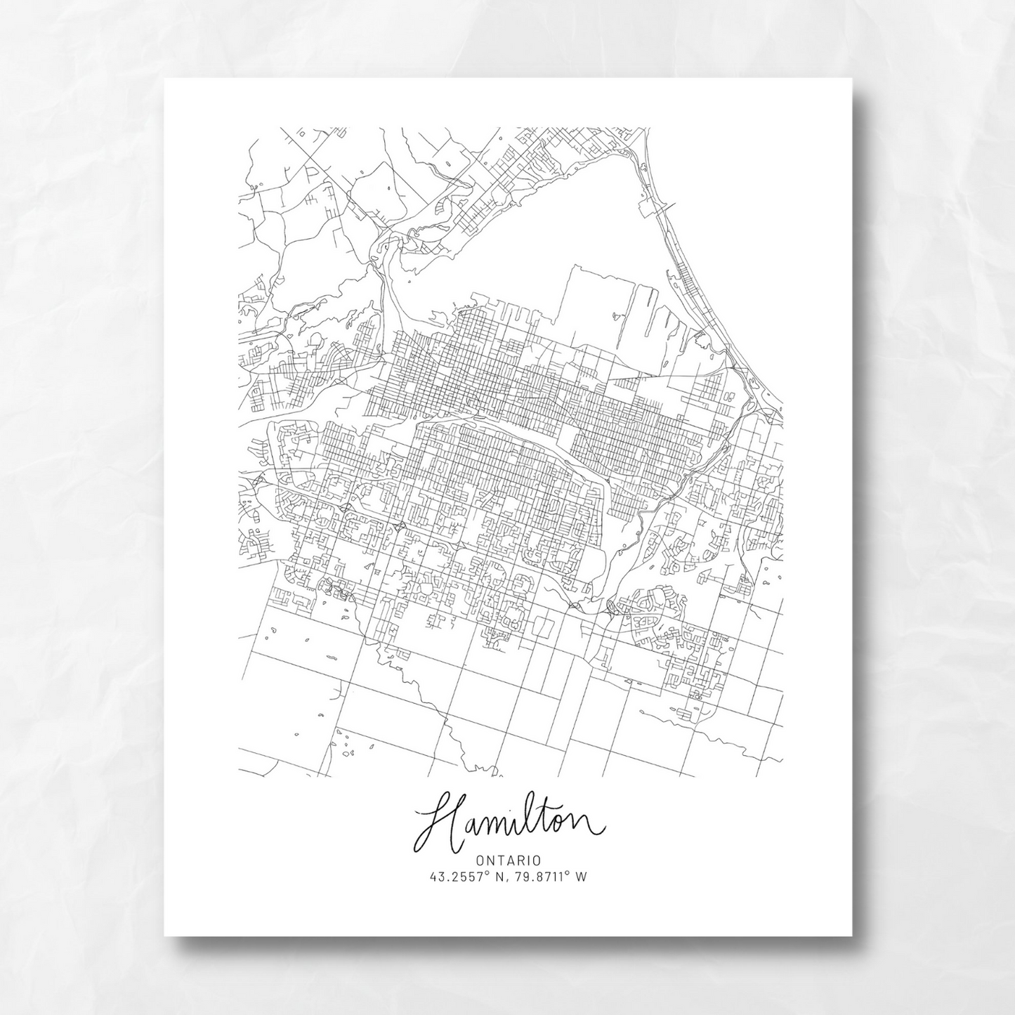 Hamilton, Ontario Minimal Hand Drawn Map