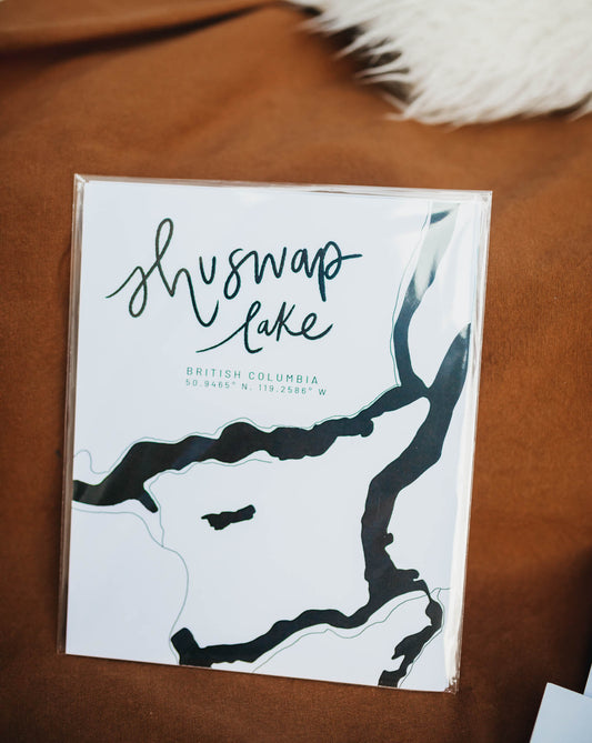 Shuswap Lake, British Columbia Minimal Hand Drawn Map