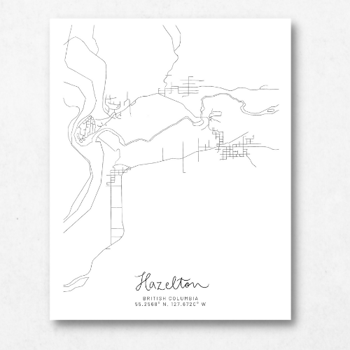Hazelton, British Columbia Minimal Hand Drawn Map