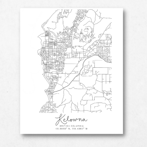 Kelowna, British Columbia Minimal Hand Drawn Map