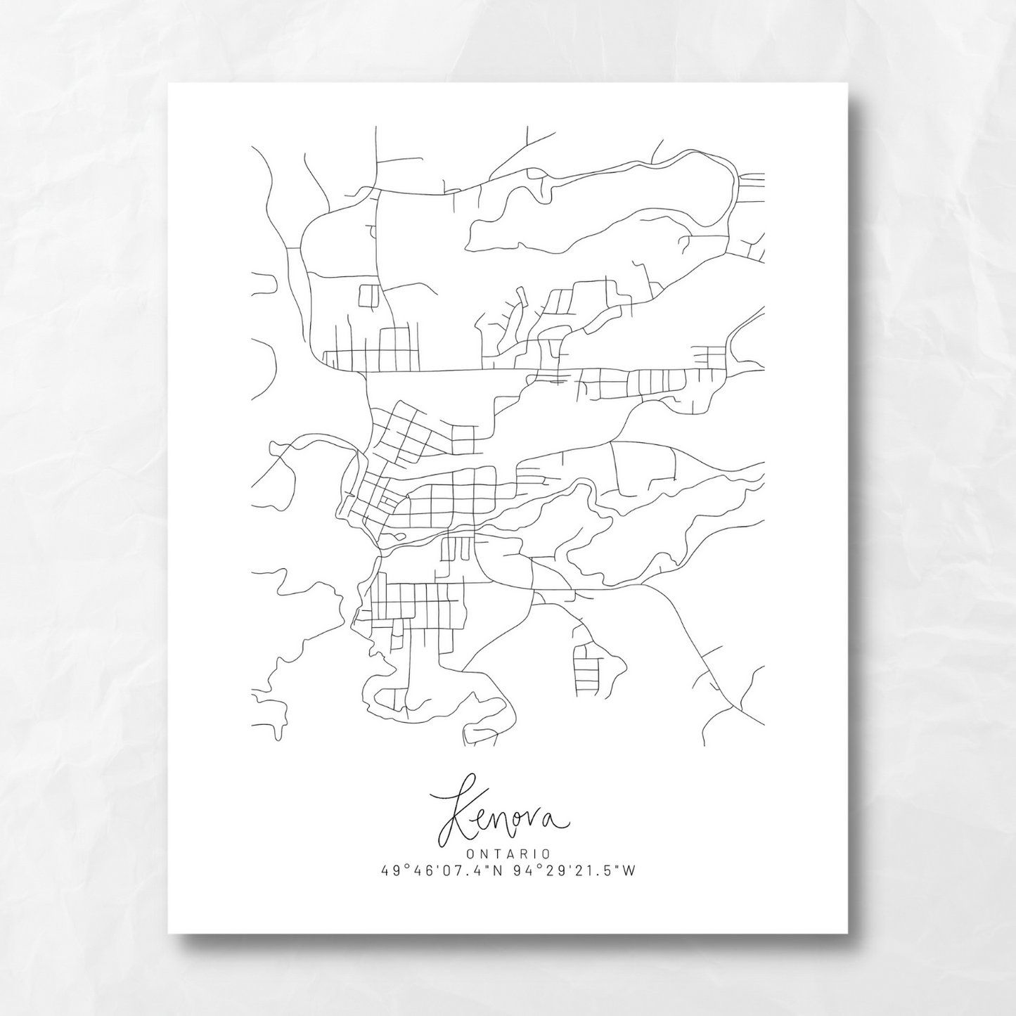 Kenora, Ontario Minimal Hand Drawn Map