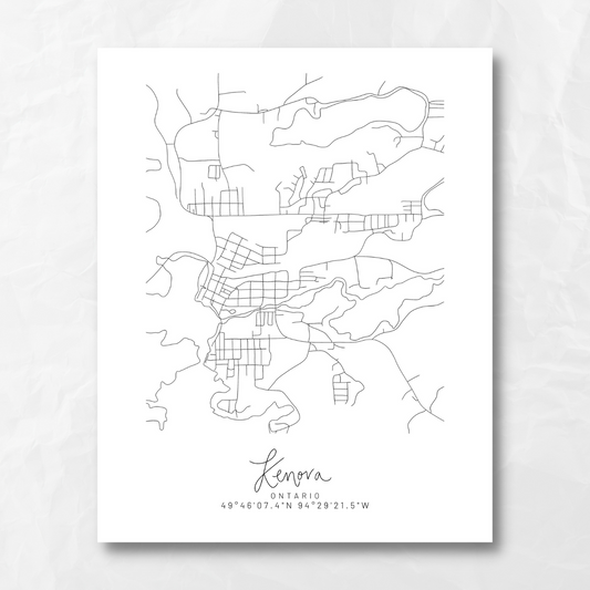 Kenora, Ontario Minimal Hand Drawn Map