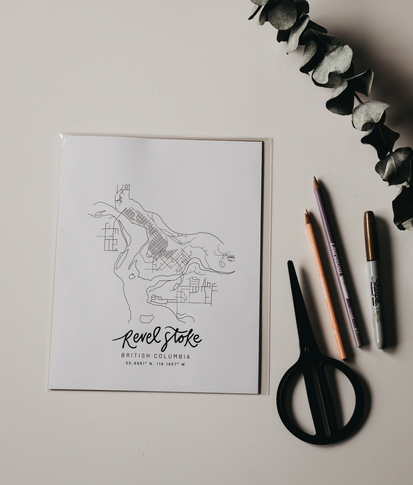 Revelstoke, British Columbia Minimal Hand Drawn Map