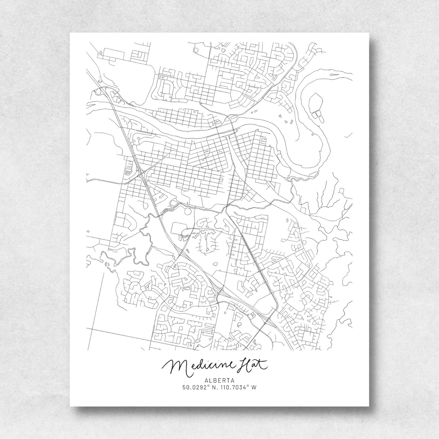 Medicine Hat, Alberta Minimal Hand Drawn Map