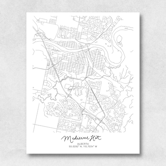 Medicine Hat, Alberta Minimal Hand Drawn Map