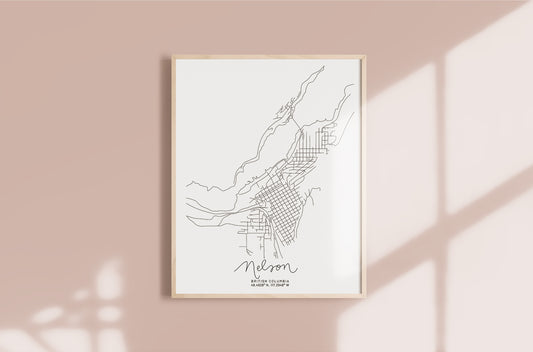 Nelson, British Columbia Minimal Hand Drawn Map