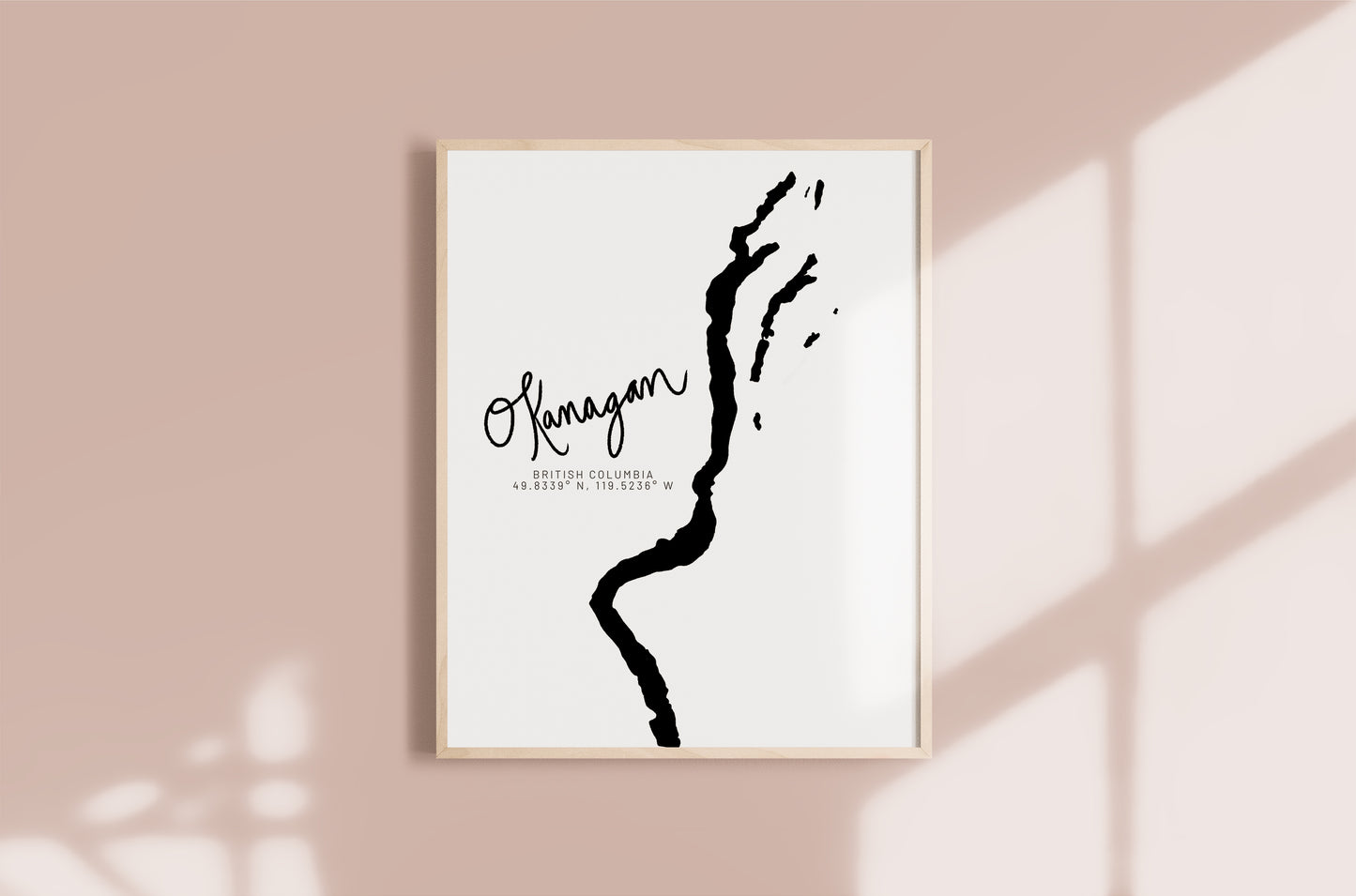 Okanagan, British Columbia Minimal Hand Drawn Map