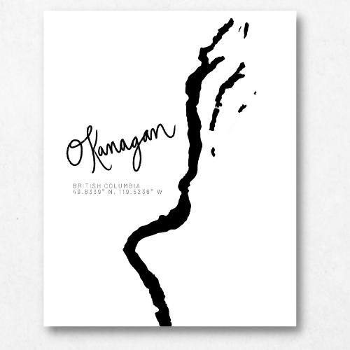 Okanagan, British Columbia Minimal Hand Drawn Map