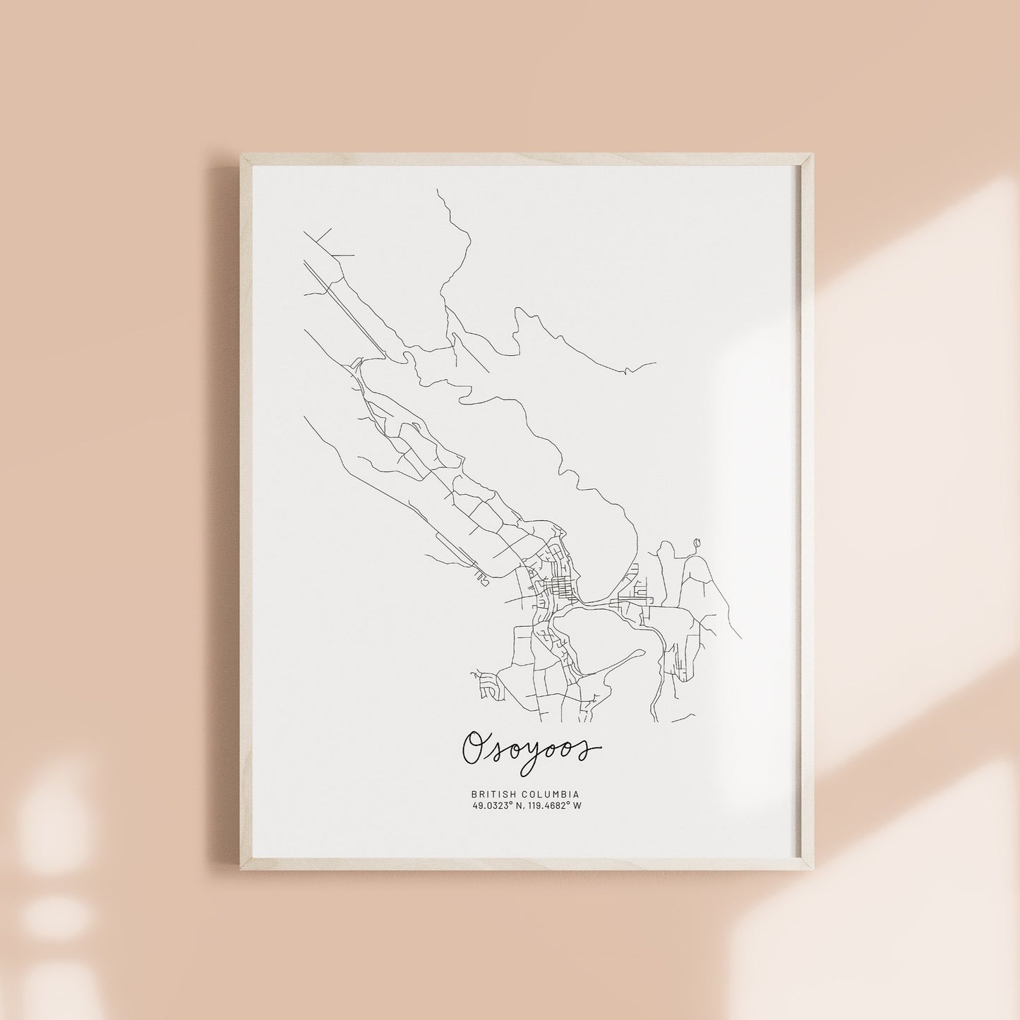 Osoyoos, British Columbia Minimal Hand Drawn Map