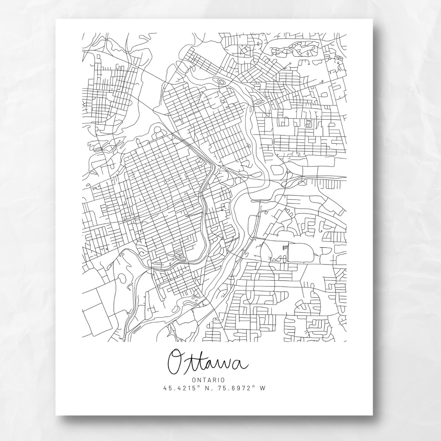 Ottawa, Ontario Minimal Hand Drawn Map