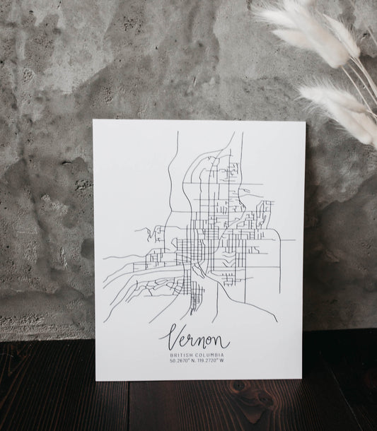 Vernon, British Columbia Minimal Hand Drawn Map