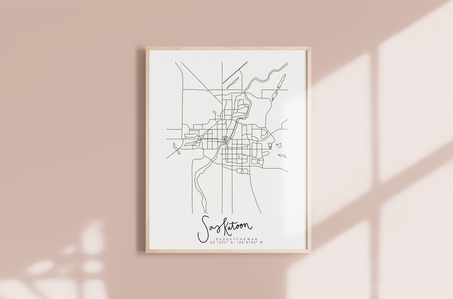 Saskatoon, Saskatchewan Minimal Hand Drawn Map