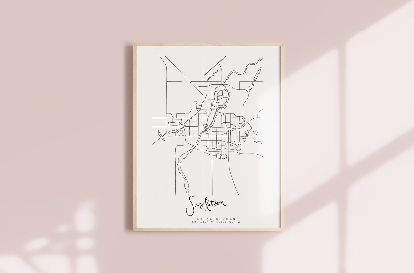 Saskatoon, Saskatchewan Minimal Hand Drawn Map