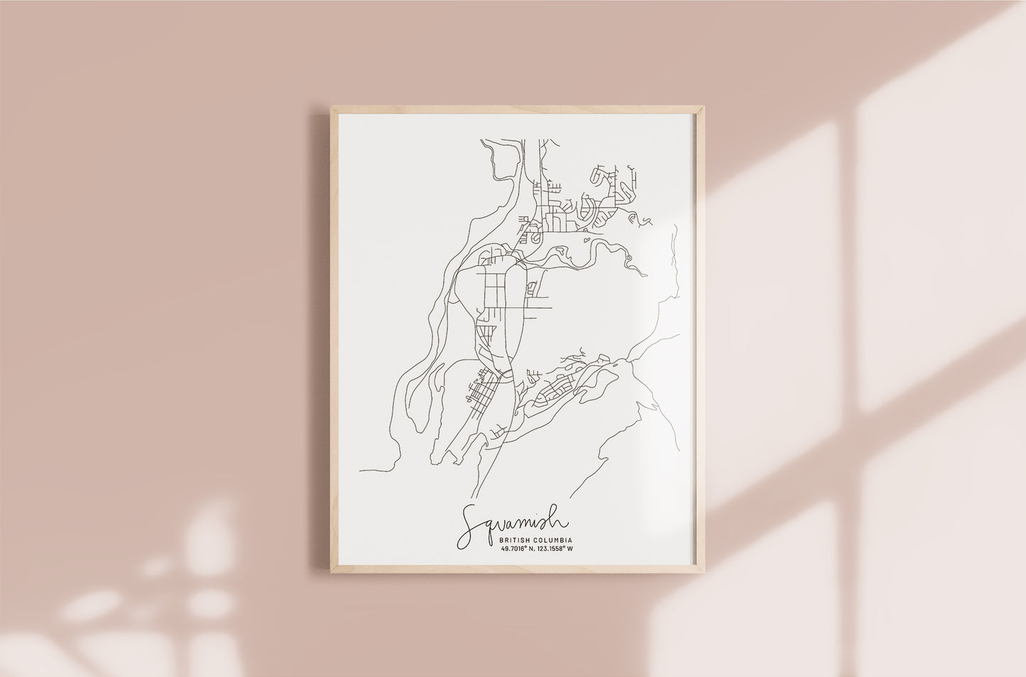 Squamish, British Columbia Minimal Hand Drawn Map