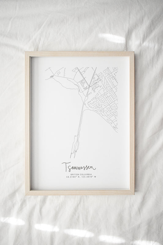 Tsawwassen, British Columbia Minimal Hand Drawn Map