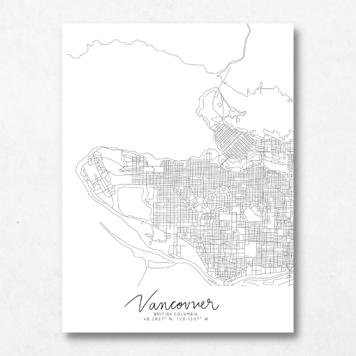 Vancouver, British Columbia Minimal Hand Drawn Map