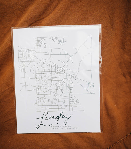 Langley, British Columbia Minimal Hand Drawn Map