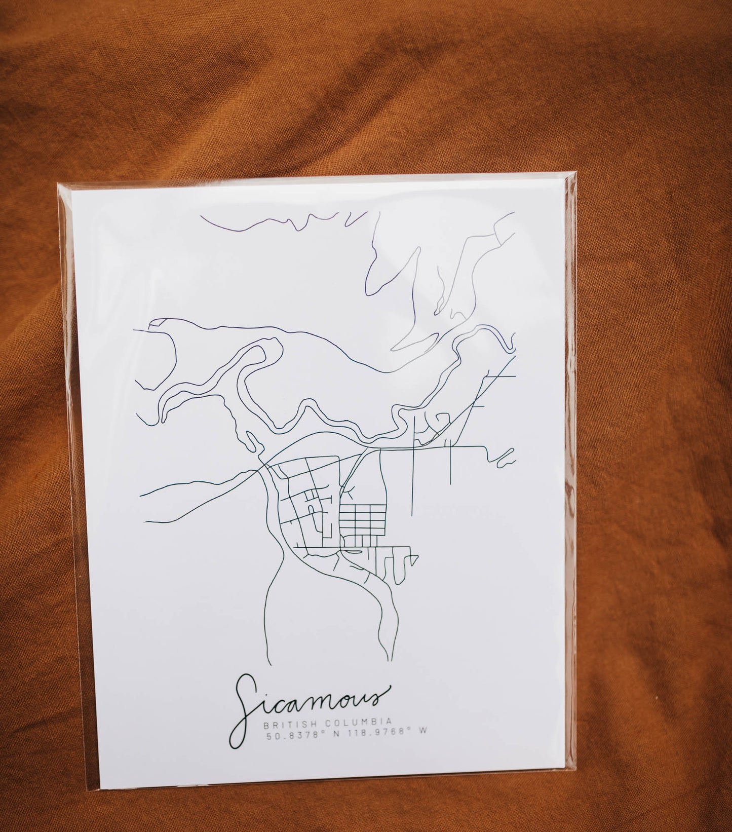 Sicamous, British Columbia Minimal Hand Drawn Map