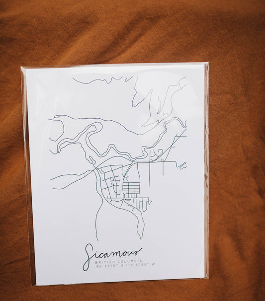 Sicamous, British Columbia Minimal Hand Drawn Map