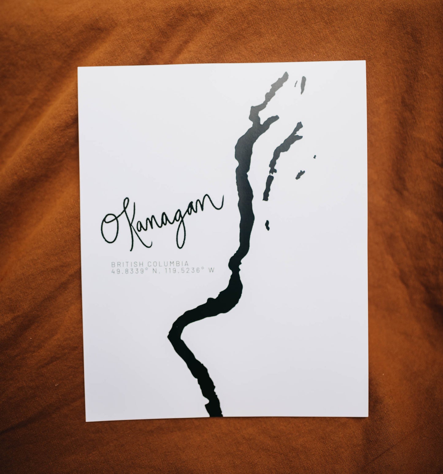 Okanagan, British Columbia Minimal Hand Drawn Map