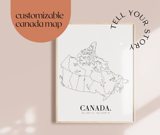 Personalized Canada Map | Custom Canada Minimal Hand Drawn Map