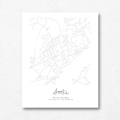 Sooke, British Columbia Minimal Hand Drawn Map | Vancouver Island Map