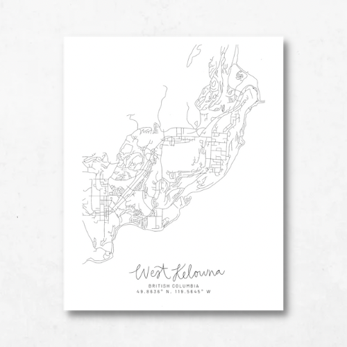 West Kelowna, British Columbia Minimal Hand Drawn Map