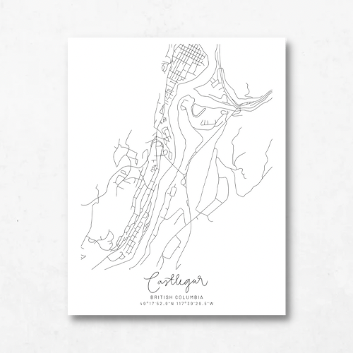 Castlegar, British Columbia Minimal Hand Drawn Map
