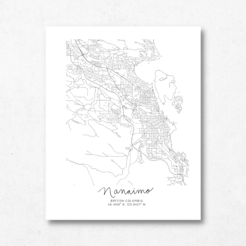 Nanaimo, British Columbia Minimal Hand Drawn Map | Vancouver Island Map