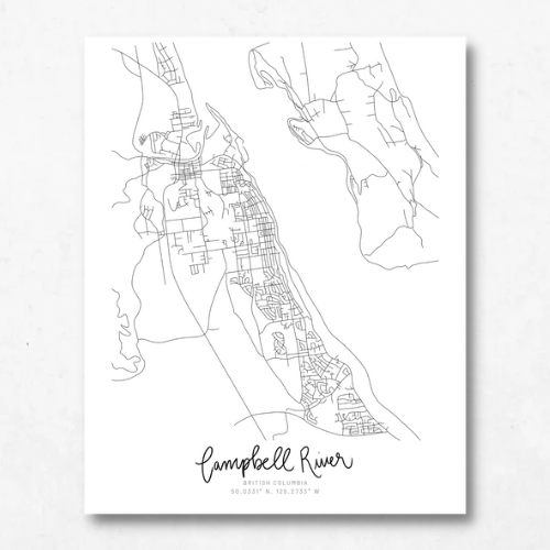 Campbell River, British Columbia Minimal Hand Drawn Map