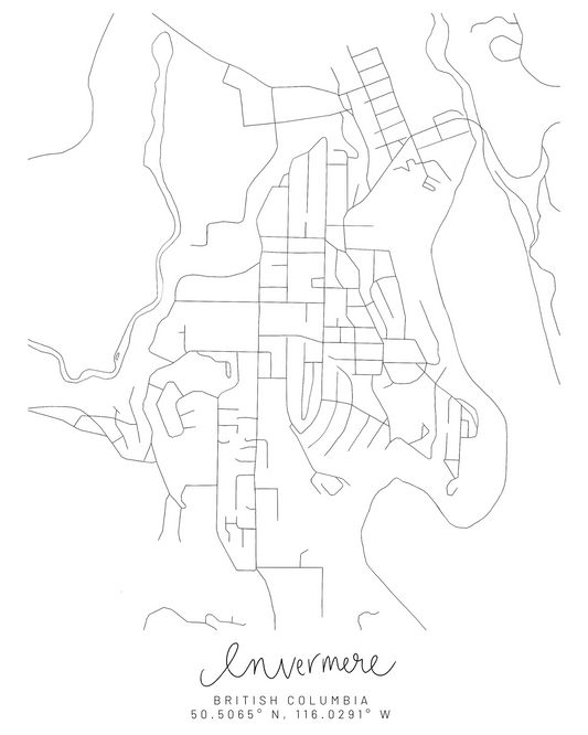 Invermere, British Columbia Minimal Hand Drawn Map