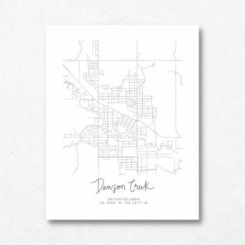 Dawson Creek, British Columbia Minimal Hand Drawn Map