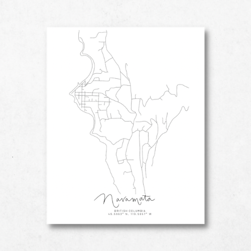 Naramata, British Columbia Minimal Hand Drawn Map