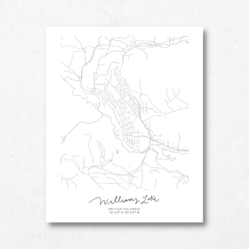 Williams Lake, British Columbia Minimal Hand Drawn Map