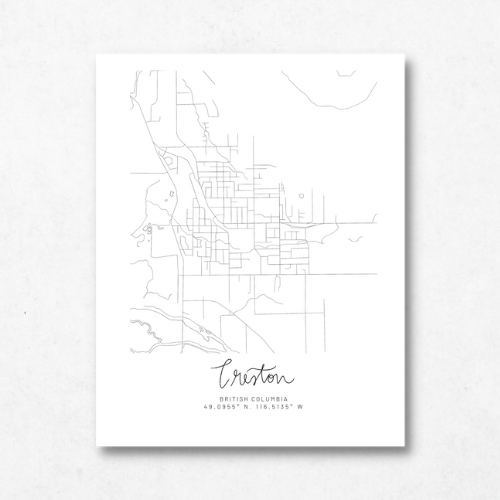 Creston, British Columbia Minimal Hand Drawn Map