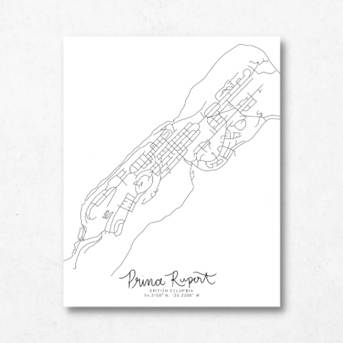 Prince Rupert, British Columbia Minimal Hand Drawn Map