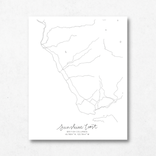 Sunshine Coast, British Columbia Minimal Hand Drawn Map