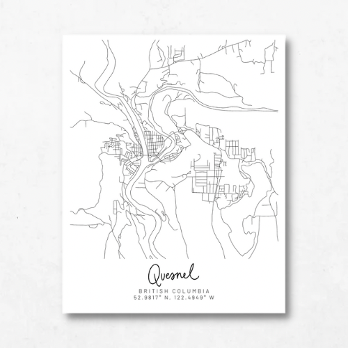 Quesnel, British Columbia Minimal Hand Drawn Map