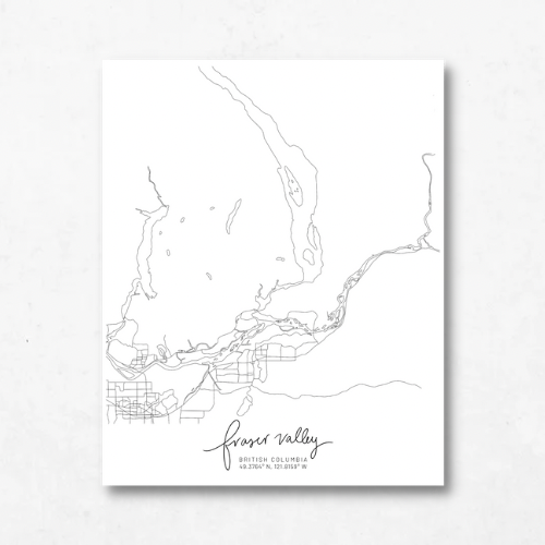 Fraser Valley, British Columbia Minimal Hand Drawn Map