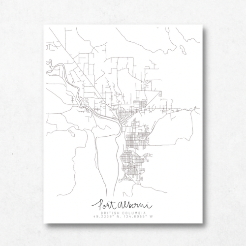 Port Alberni, British Columbia Minimal Hand Drawn Map